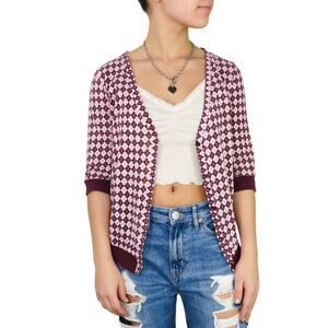 Old Navy Y2k Vintage Argyle Plaid Purple Cardigan Sweater XS Cute Coquette Retro